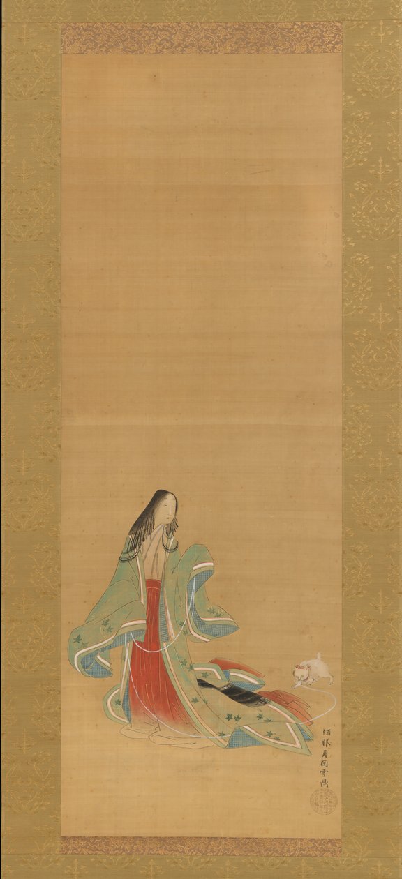 Den tredje prinsessen med katten sin, fra New Herbs I Wakana I..., 1700-tallet. av Tsukioka Masanobu