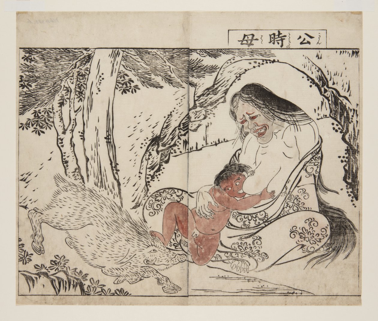 Mor til Kintoki (Kintoki no Haha) (farget treblokktrykk) av Tsukioka Settei