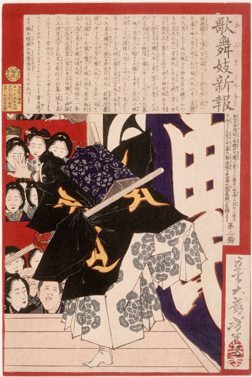 Schauspieler als Musashibō Benkei in Kanjinchō av Tsukioka Yoshitoshi