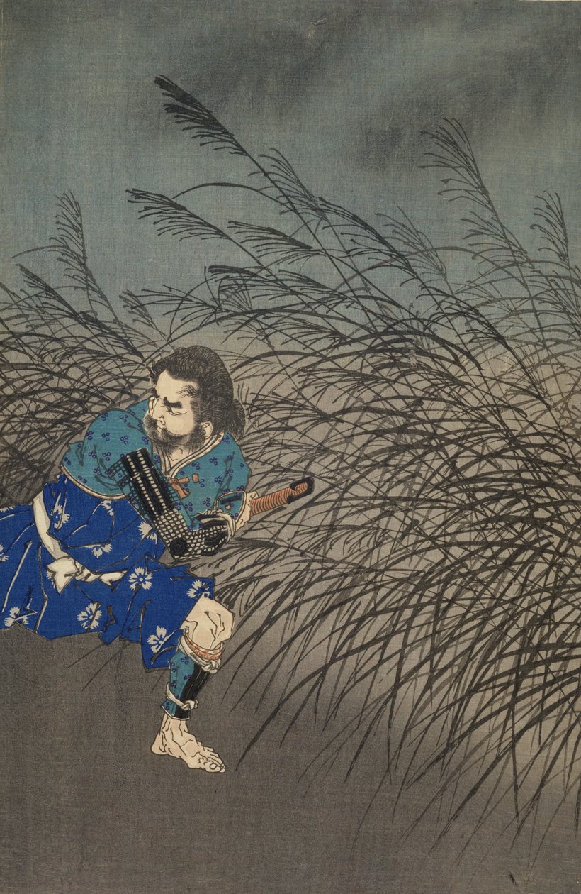 Fujiwara no Yasumasa spiller fløyte i måneskinn av Tsukioka Yoshitoshi