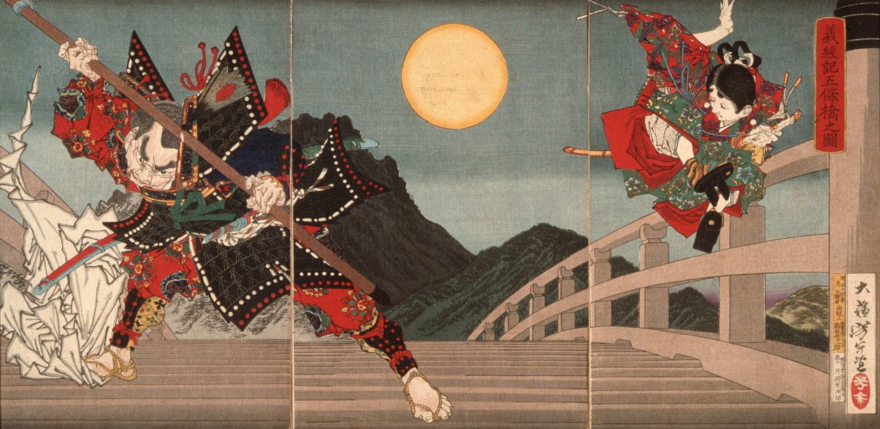Gojō-broen, en episode fra Yoshitsunes liv av Tsukioka Yoshitoshi