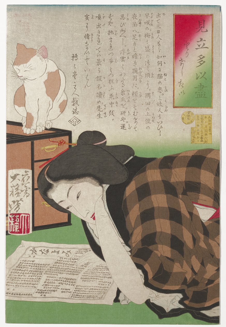 Jeg vil si opp abonnementet mitt, januar 1878 (treblokktrykk) av Tsukioka Yoshitoshi