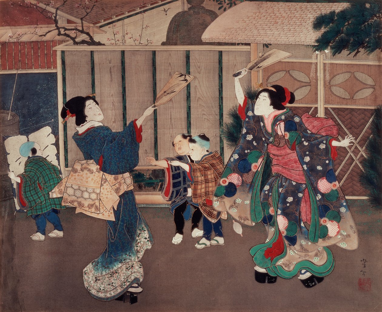 Januar: Feiring av det nye året, 1860-tallet (blekk og farger på silke) av Tsukioka Yoshitoshi