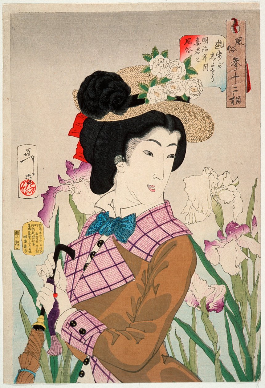 Forberedelser til en spasertur: Hustruen til en adelsmann fra Meiji-perioden av Tsukioka Yoshitoshi
