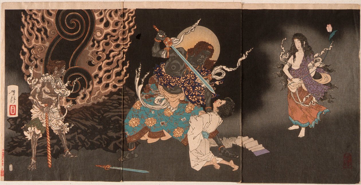 Yūten som svelger Fudōs sverd av Tsukioka Yoshitoshi