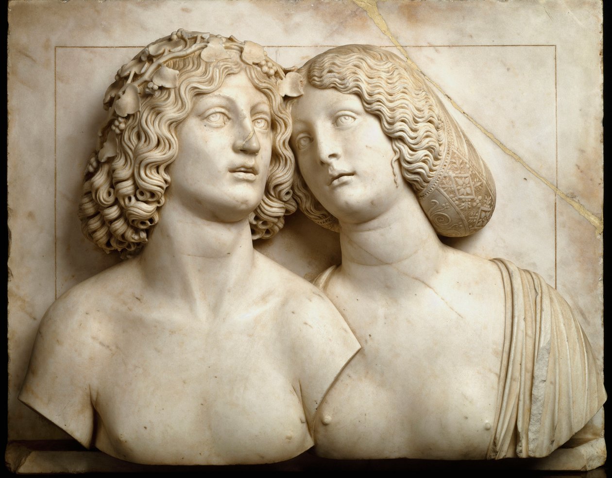 Bacchus og Ariane. Høyrelieff marmor av Tullio Lombardo