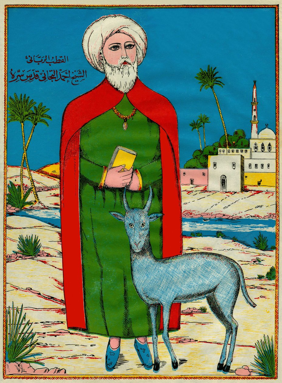 Sheikh Sidi Ahmed al-Tijani, grunnlegger av en sunnimuslimsk syltetøyfabrikk Al-Tirania (Tijaniyya), på 1700-tallet. Populære bilder, Tunisia av Tunisian School