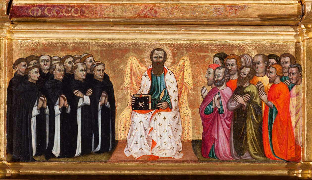 Predella med livet til St Bartholomew, fra Jomfru og barn omgitt av engler og helgener (olje på panel av Turino Vanni