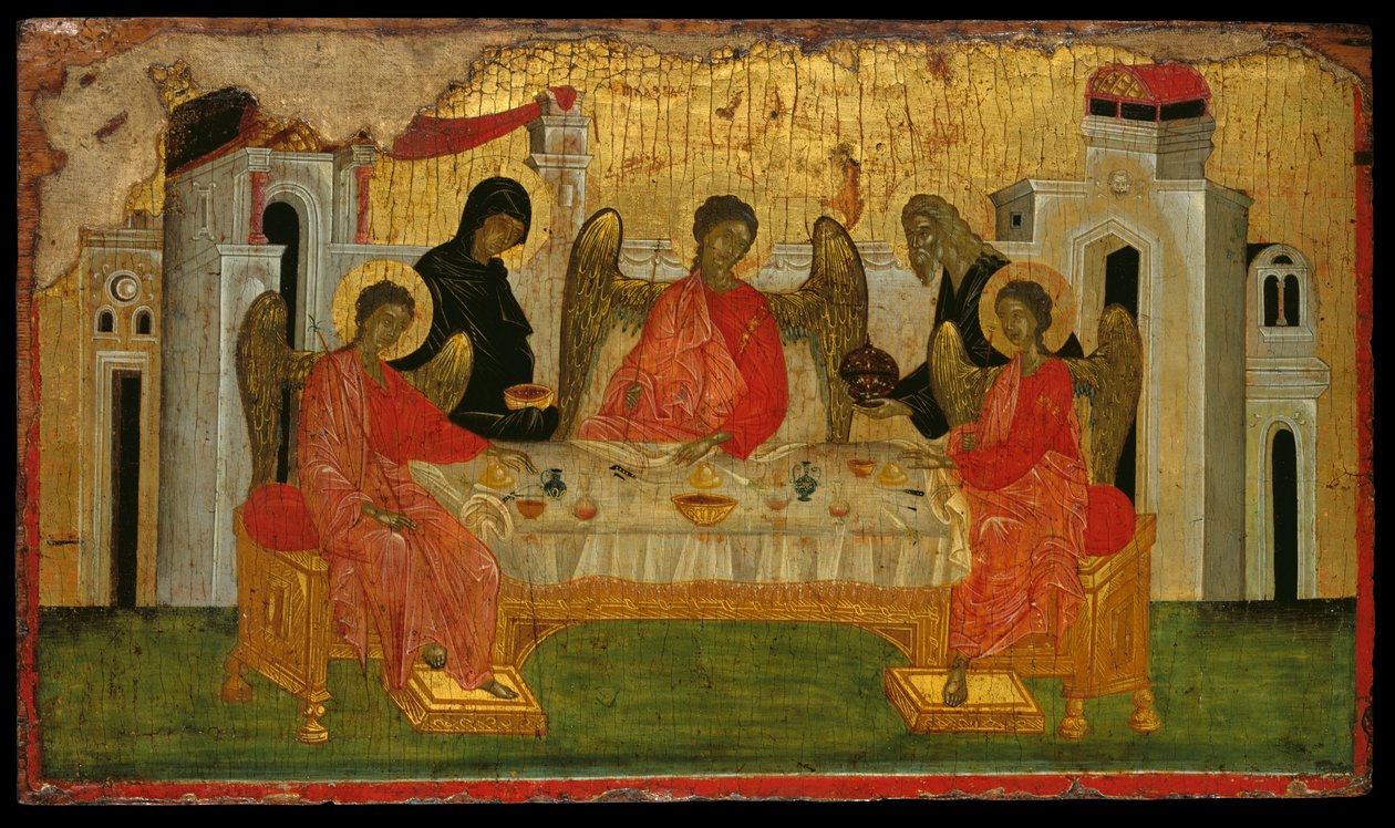 The Hospitality of Abraham, en symbolsk representasjon av den hellige treenighet (eggtempera på panel) av Turkish School