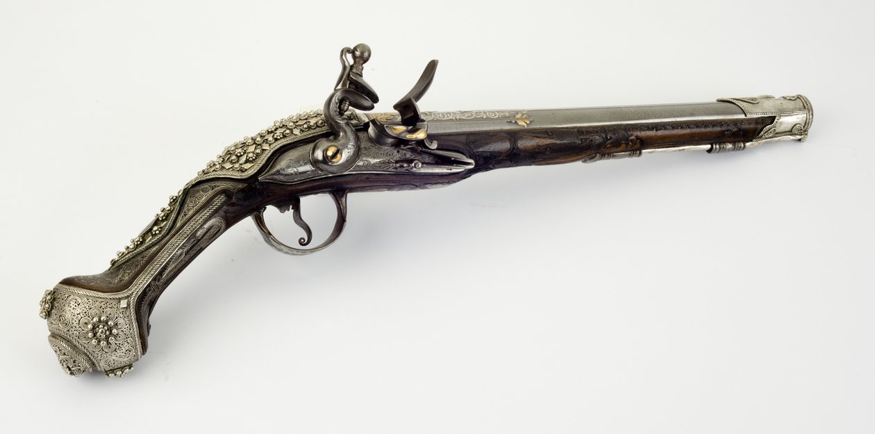 Flintlock Pistol (stål, tre, sølv og gull) av Turkish School