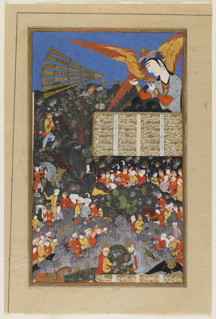 Iskandar møter engelen Israfel fra en Shahnama av Turkish School
