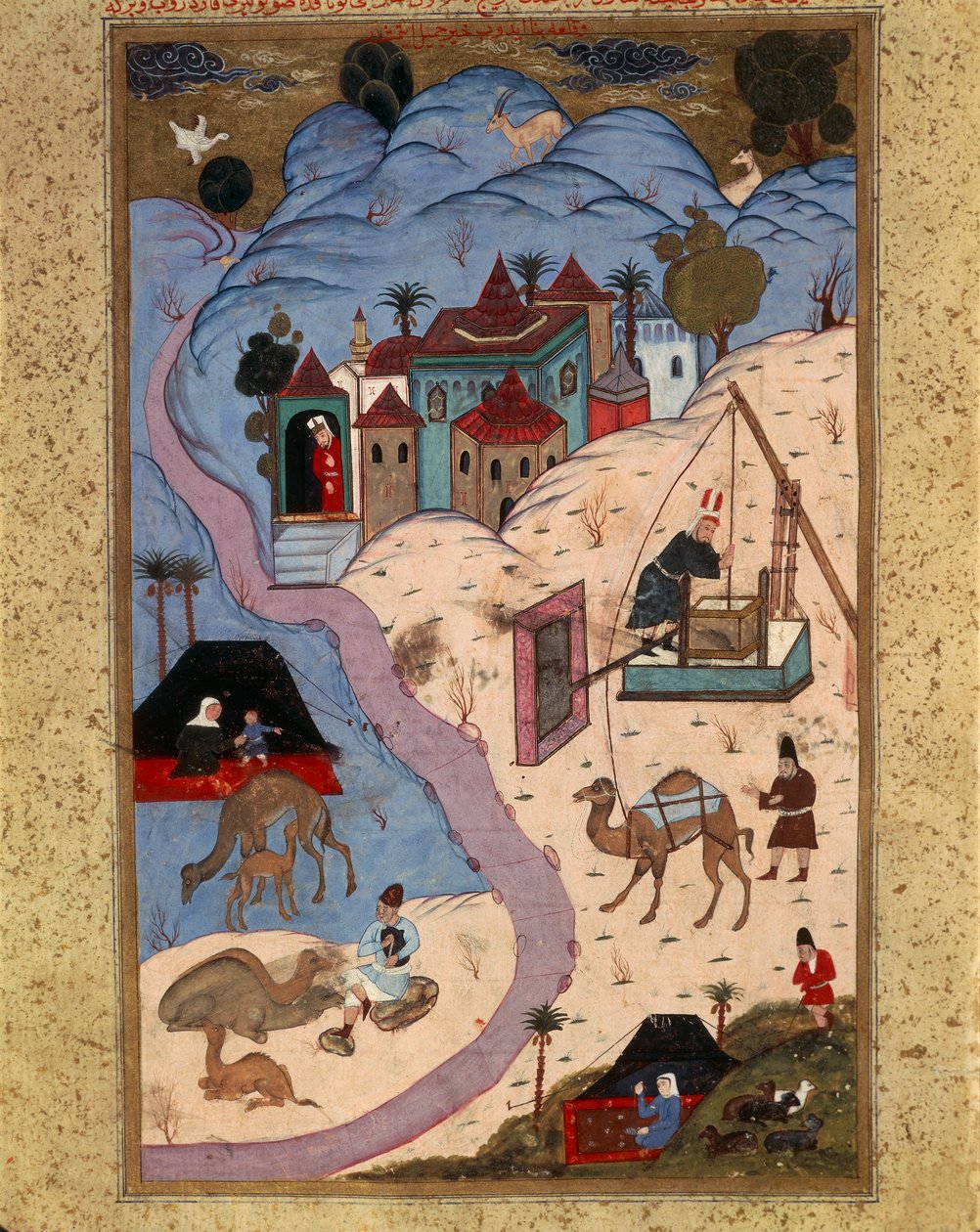 Maleri som skildrer scener fra hverdagen i det osmanske riket under Suleiman den storslåttes sultanat, Tyrkia 1500-tallet. av Turkish School