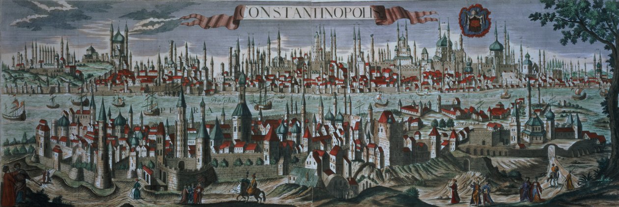 Panoramautsikt over Konstantinopel, sent på 1700-tallet av Turkish School