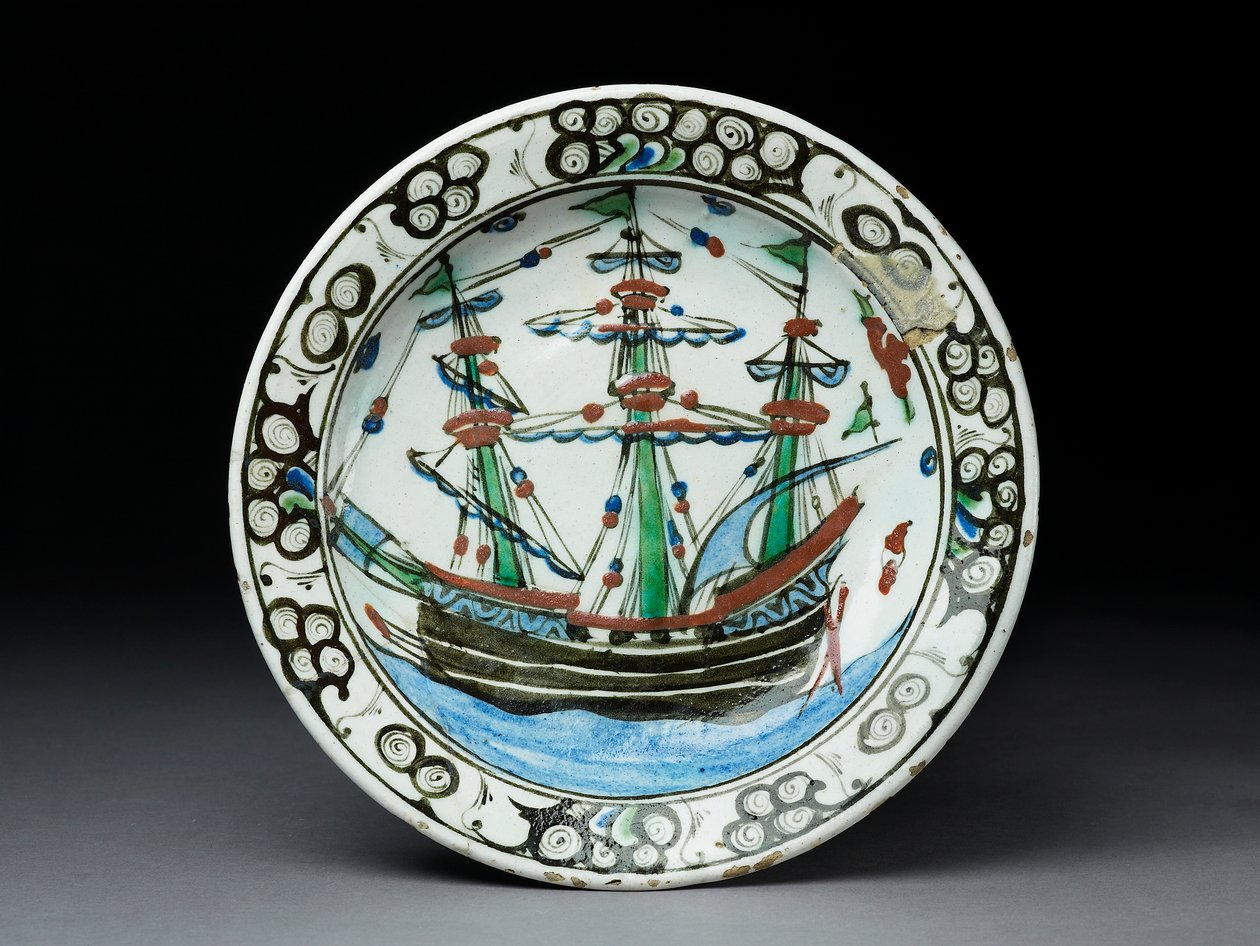 Steinpastafat med underglasurdekor, Iznik, ca. 1620-30 (keramikk) av Turkish School