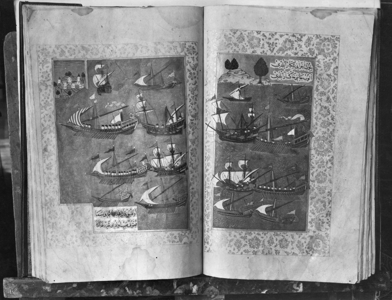 Suleymannavnet eller livet til Suleyman, Sultanens flåte (blekk og bladgull på vellum) av Turkish School