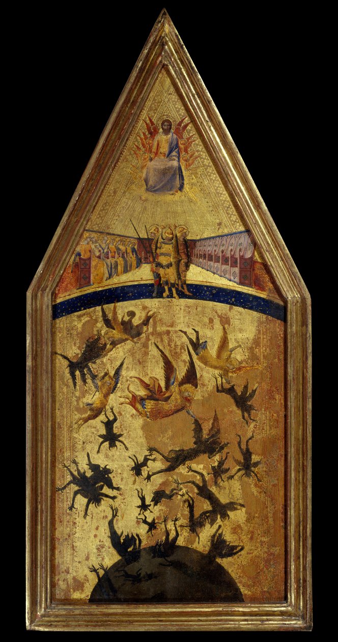 De opprørske englenes fall. Maleri av Master of the Rebel Angels skolen i Siena, første halvdel av 1300-tallet. Paris, Musée du Louvre. av Tuscan School