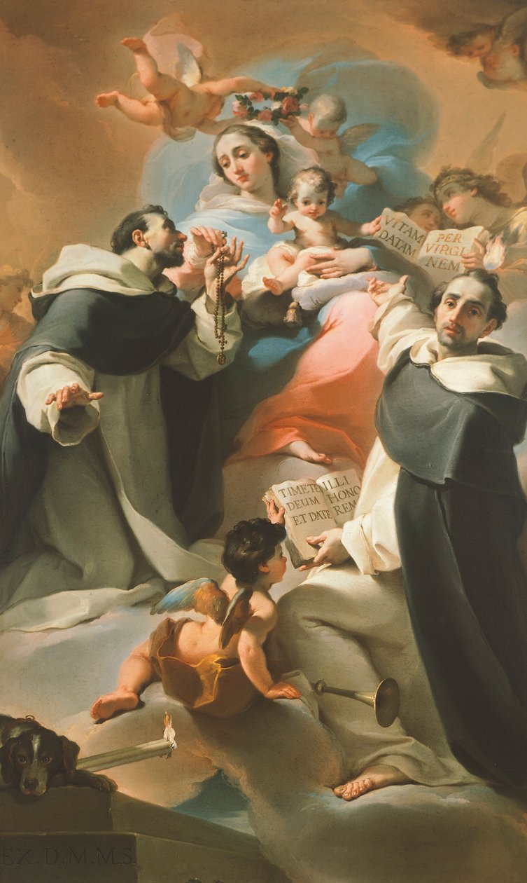 Our Lady of Rosary with Child, St Dominic and St Vincent Ferrer, ca 1773, av Ubaldo Gandolfi (1728-1781) av Ubaldo Gandolfi