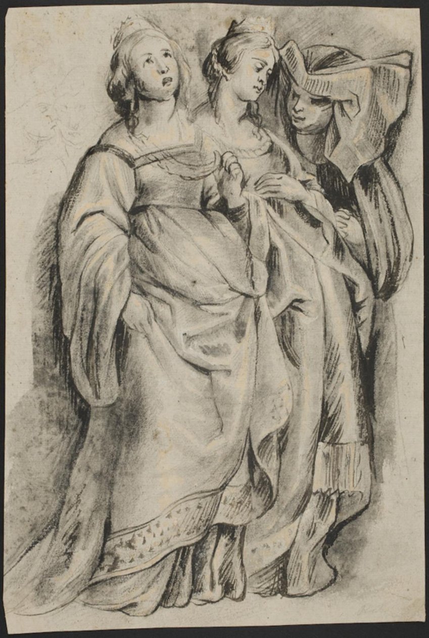 Tre kvinneskikkelser, fra "The Conversion of Saint Bavo" av Ubekendt