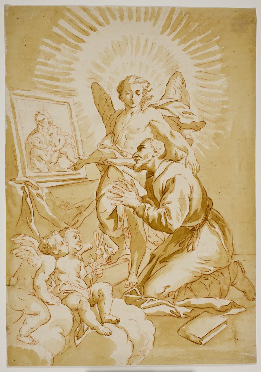 St Philip Neri som elsker et maleri av Madonnaen vist til ham av en engel av Ubekendt Ubekendt