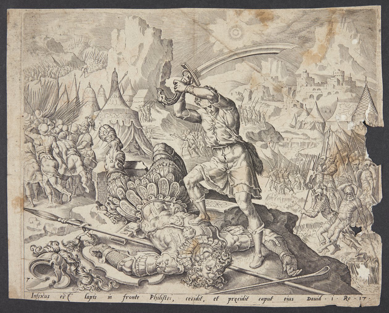 Abner viser David Goliats hode for Saul av Ubekendt efter Maarten van Heemskerck