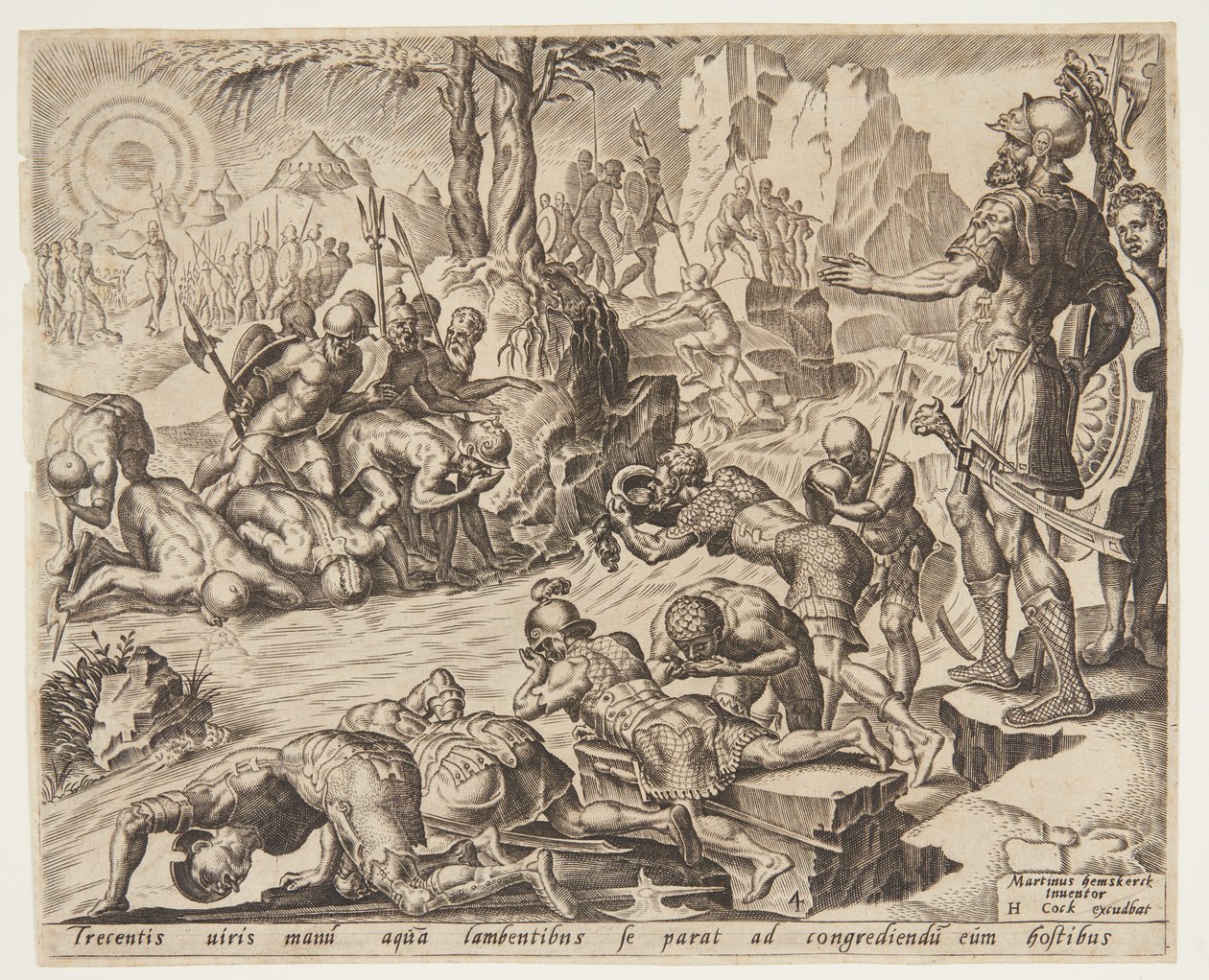 Gideon ser på måten soldatene drikker på av Ubekendt efter Maarten van Heemskerck