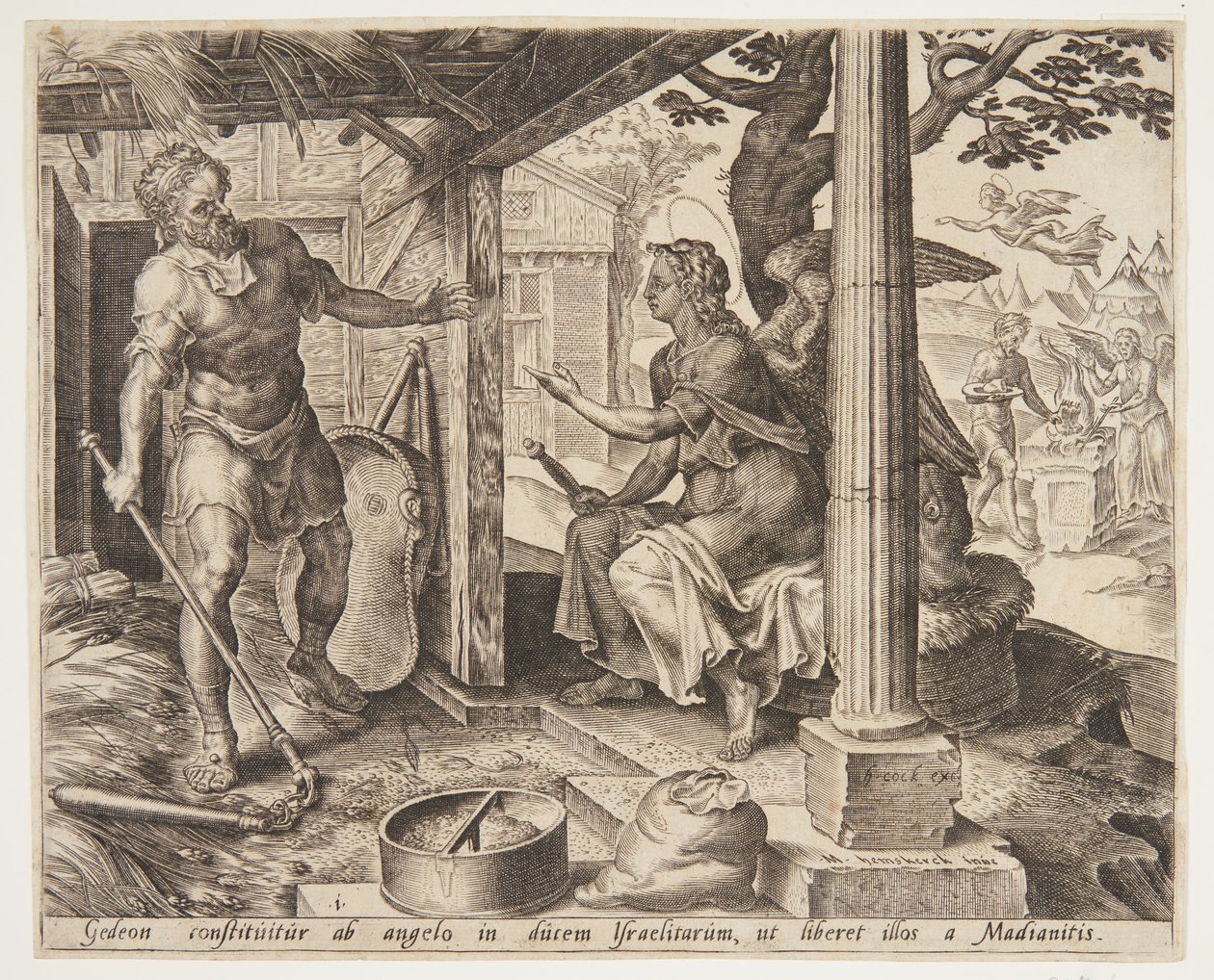 Engelen viser seg for Gideon av Ubekendt efter Maarten van Heemskerck