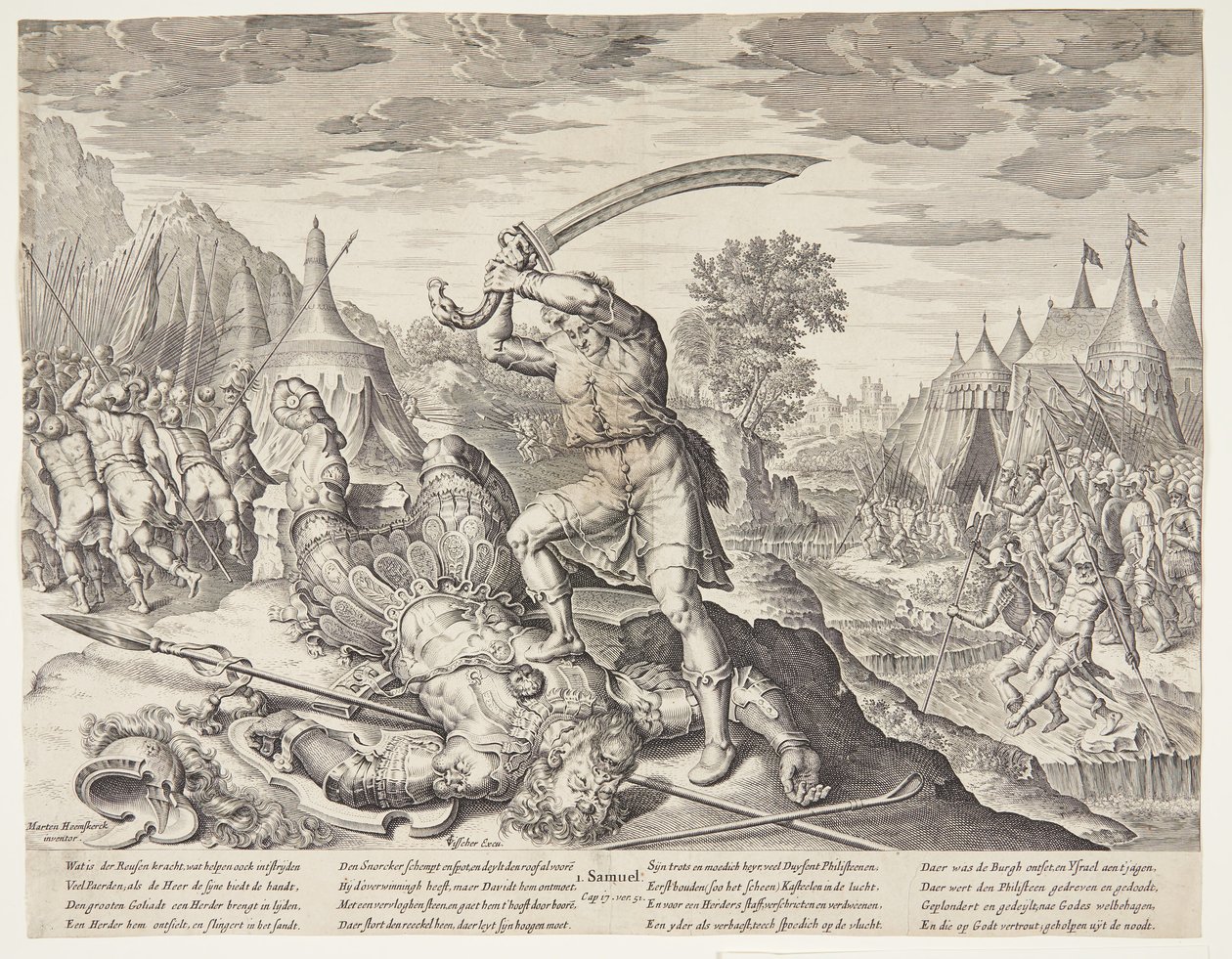 David kuttet hodet til Goliat av Ubekendt efter ubekendt efter Maarten van Heemskerck