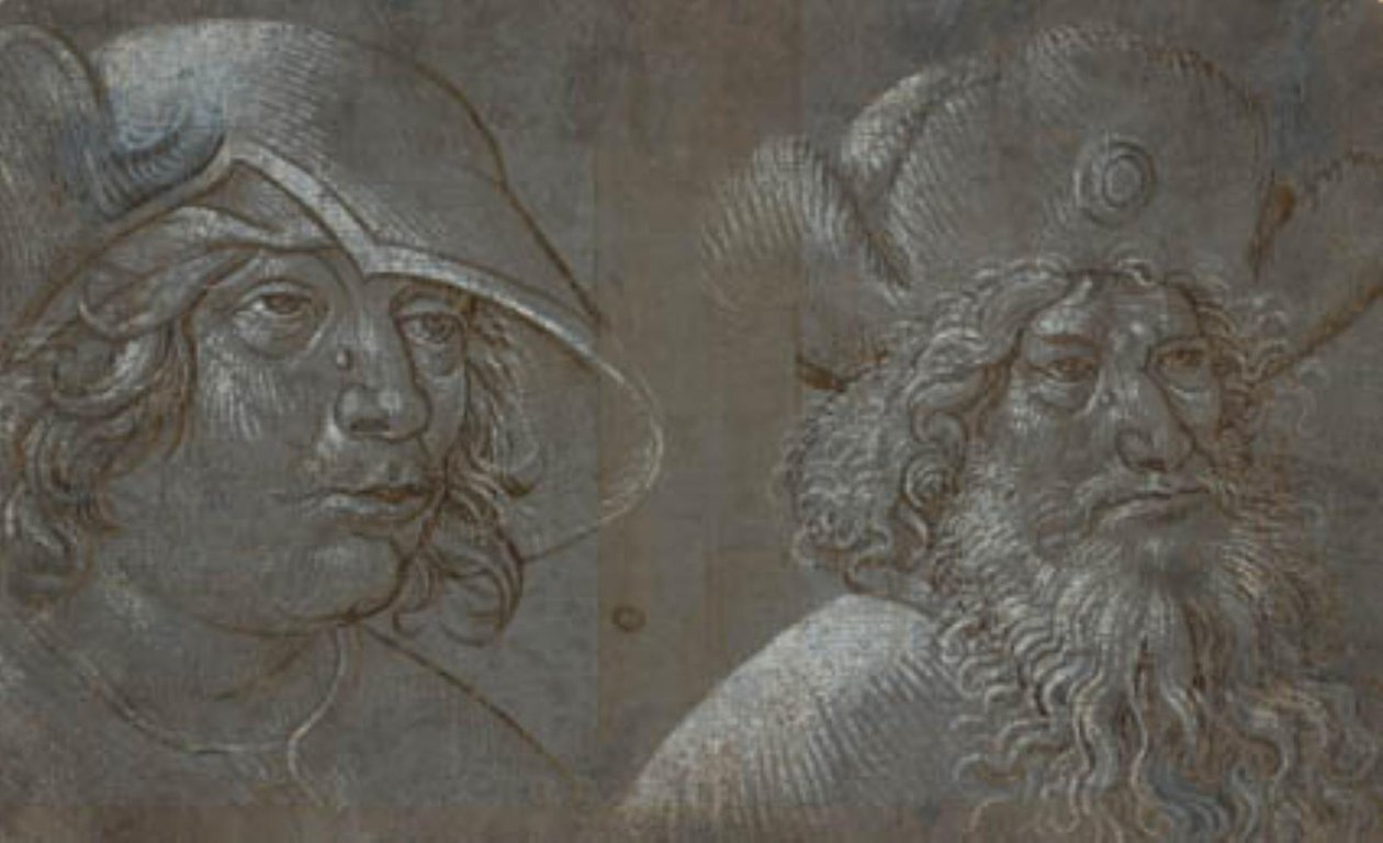 To herrehoder i trekvart profil til høyre, begge iført slående hatter. av Ubekendt tysk nederlandsk ca. 1500