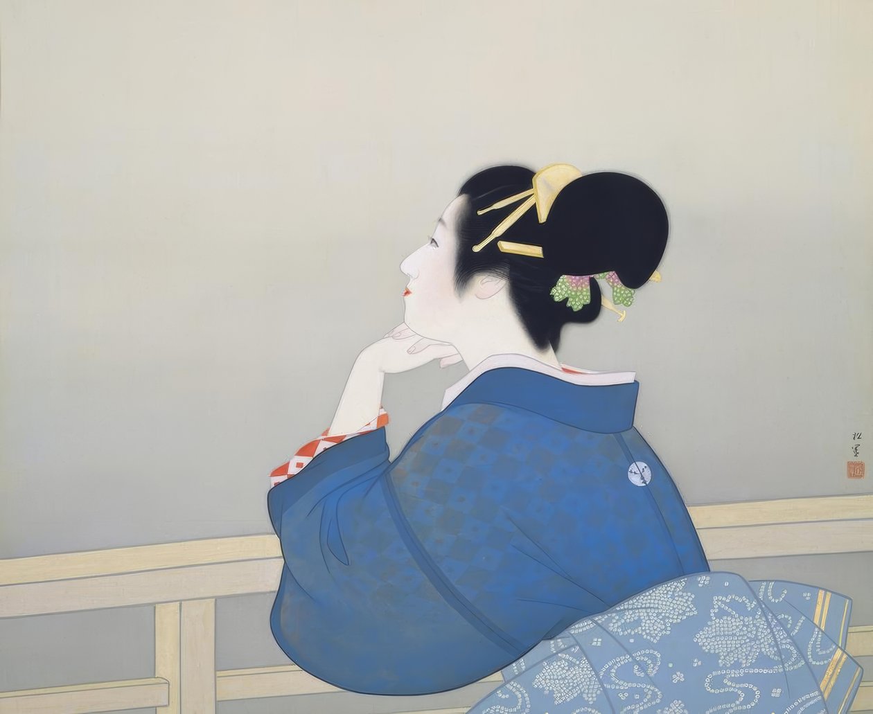 En kvinne venter på at månen skal stige av Uemura Shoen