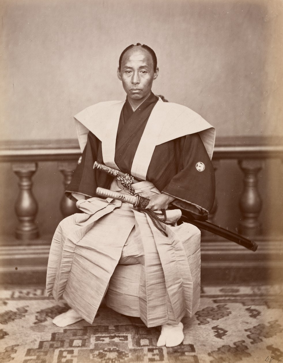 Samurai (Kiichi Harada), Nagasaki, Japan, ca. 1870 (en del overflate p skog t) av Ueno Hikoma