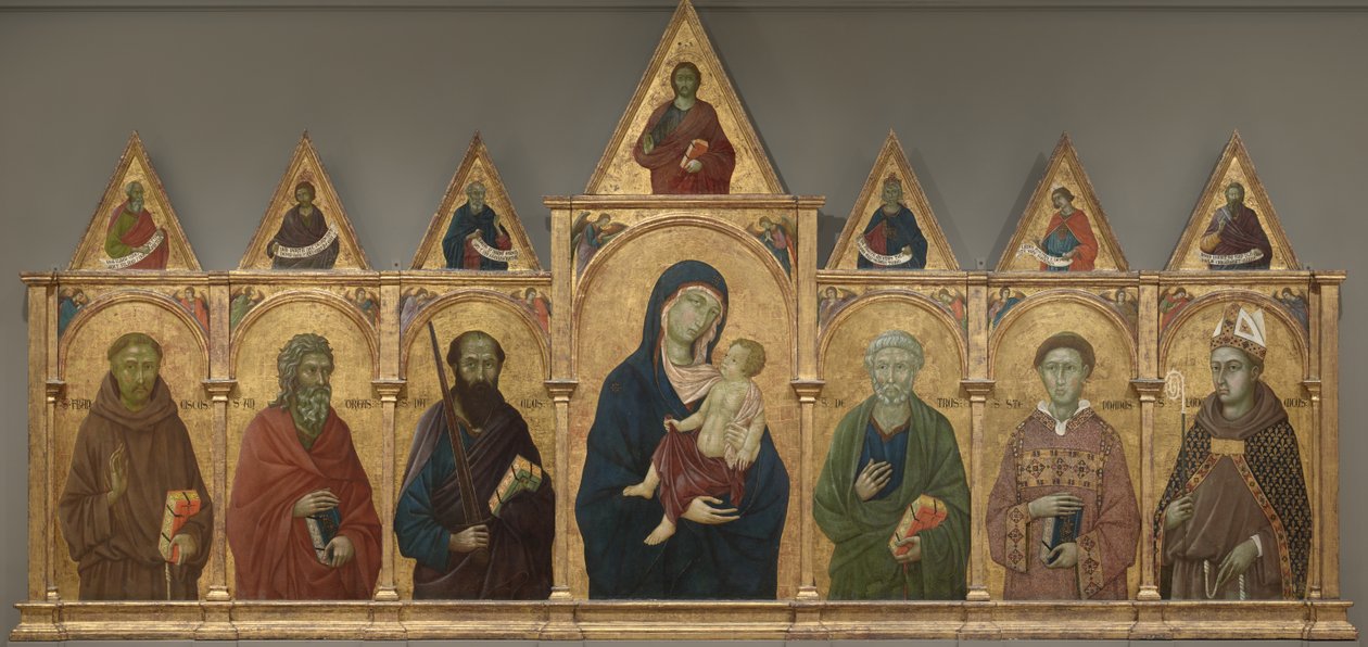 Jomfru og barn med de hellige Frans, Andreas, Paulus, Peter, Stefanus og Ludvig av Toulouse, ca. 1317-21 av Ugolino di Nerio