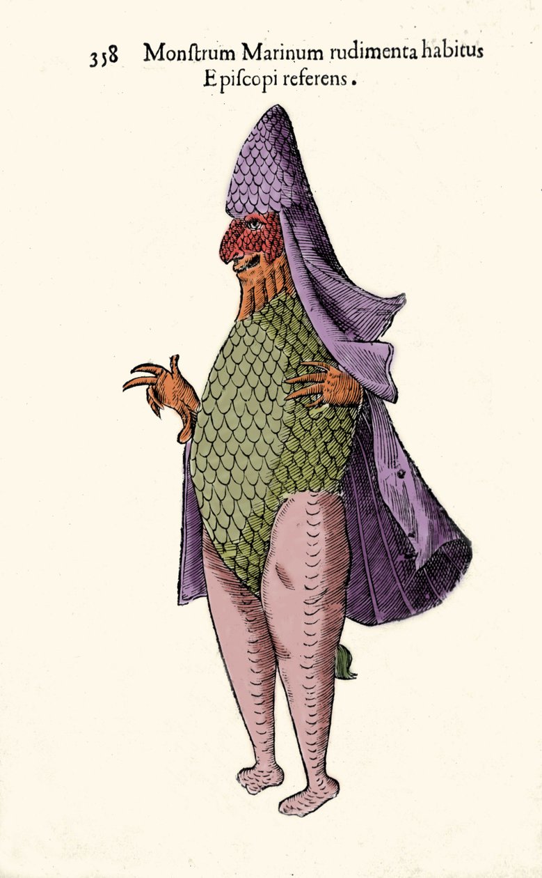 Havfesten, imaginær fisk og havmonster av Ulisse Aldrovandi (1522-1605), "Monstrorum Historiae", Bologna 1642 av Ulisse Aldrovandi