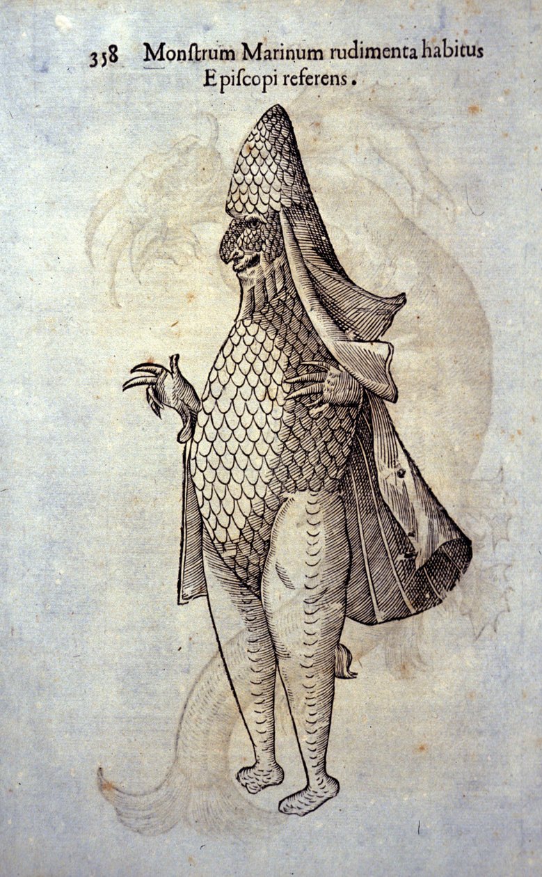 Havfesten, imaginær fisk og havmonster av Ulisse Aldrovandi (1522-1605), "Monstrorum Historiae", Bologna 1642 av Ulisse Aldrovandi