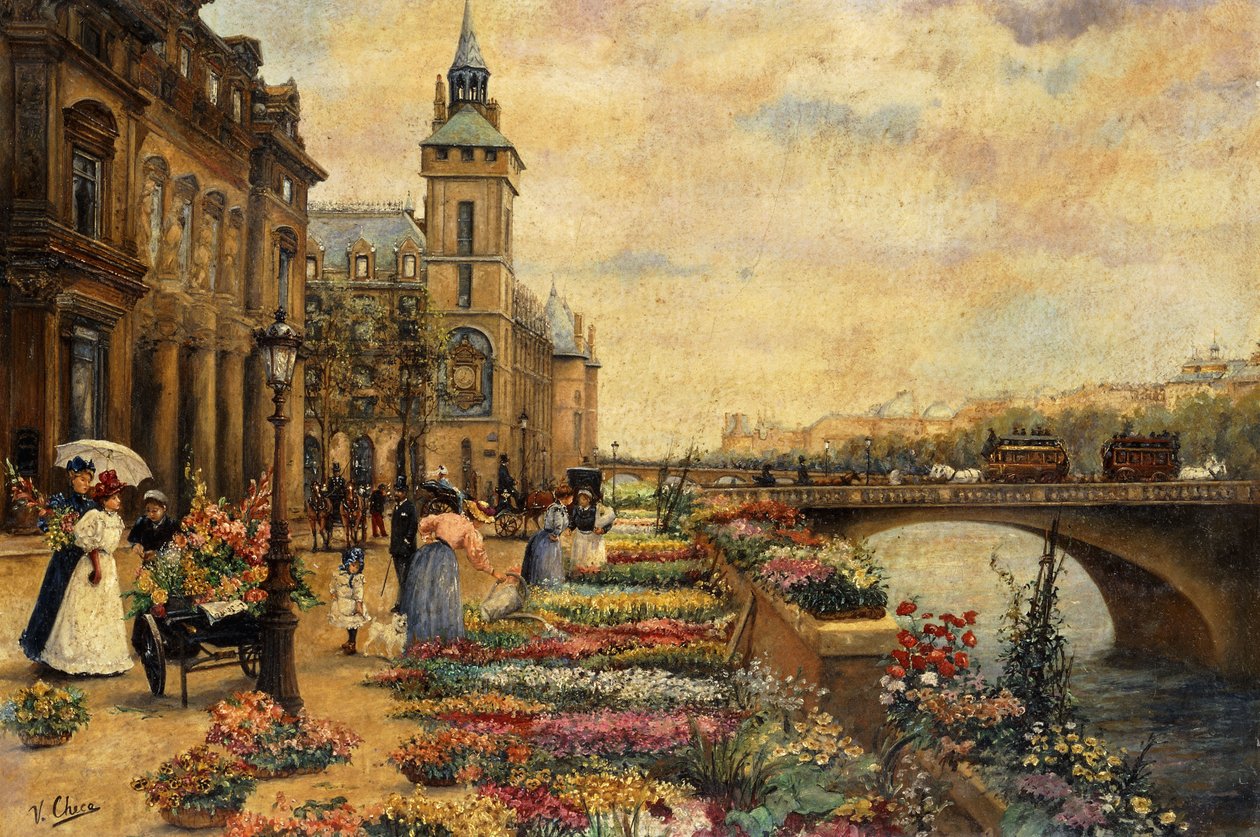Et blomstermarked på Seinen, av Ulpiano Checa y Sanz