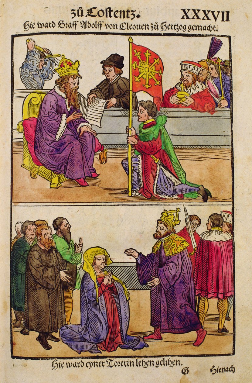 Sigismund hever grev Adolf av Cleves til rang som hertug ved konsilet i Constance, fra 