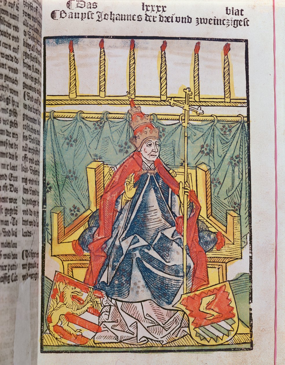 Motpaven Johannes XXIII (ca. 1370-1419) ved konsilet i Konstanz (1414-18), 1483 (farget trestikk) av Ulrich von Richental