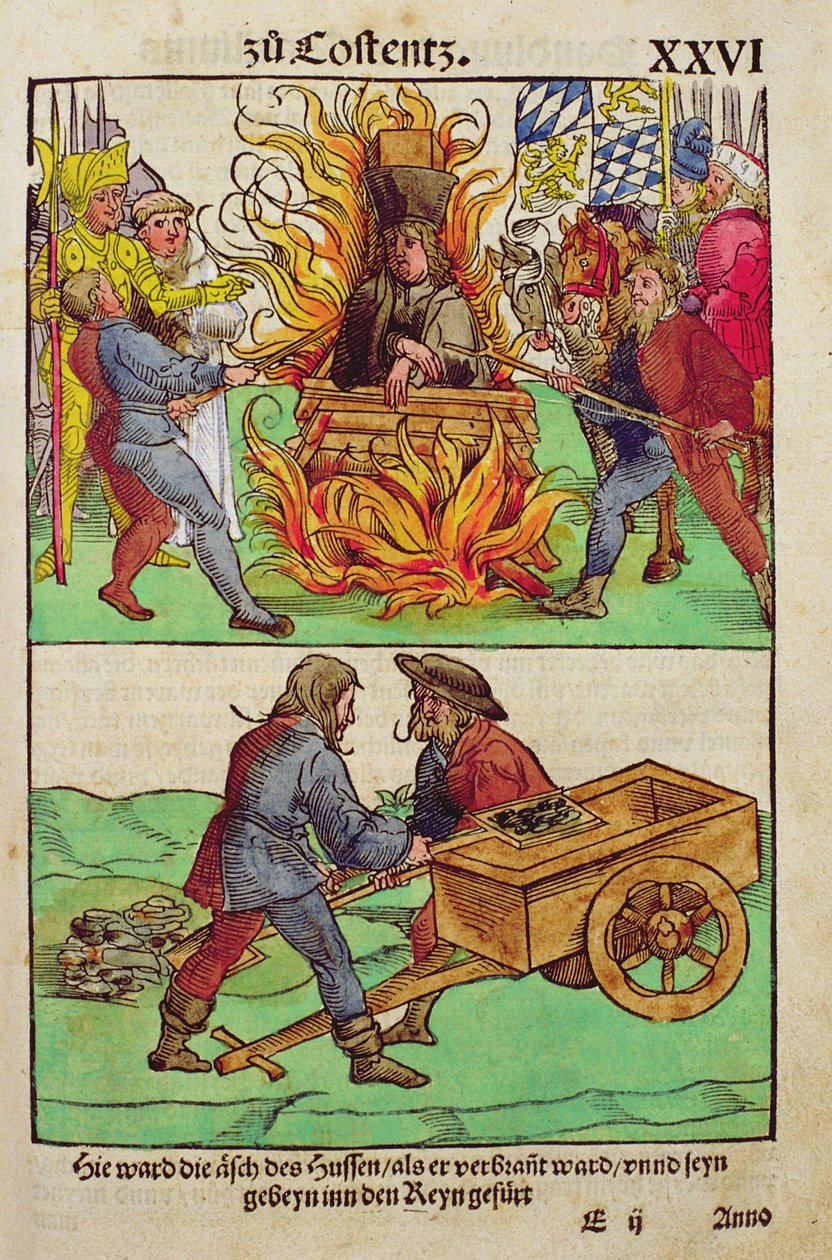 Henrettelsen av Jan Hus eller en av hans prester ved Constance of Constance, fra 