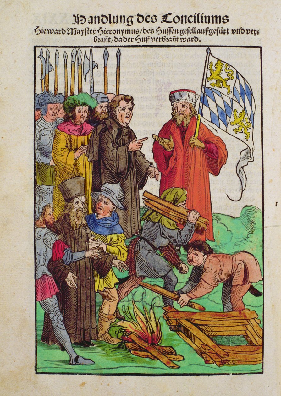Henrettelsen av Jan Hus eller en av hans prester ved Constance of Constance, fra 