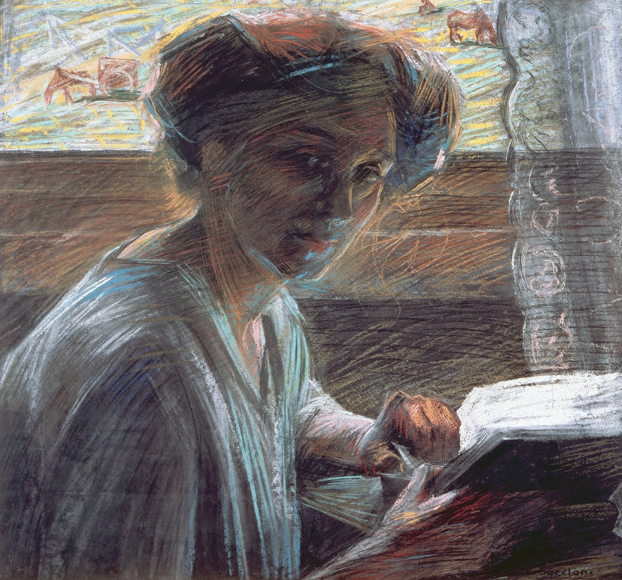 Kvinne leser, 1909 av Umberto Boccioni