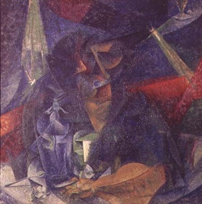 Sammensetning av figuren av en kvinne ved et bord av Umberto Boccioni