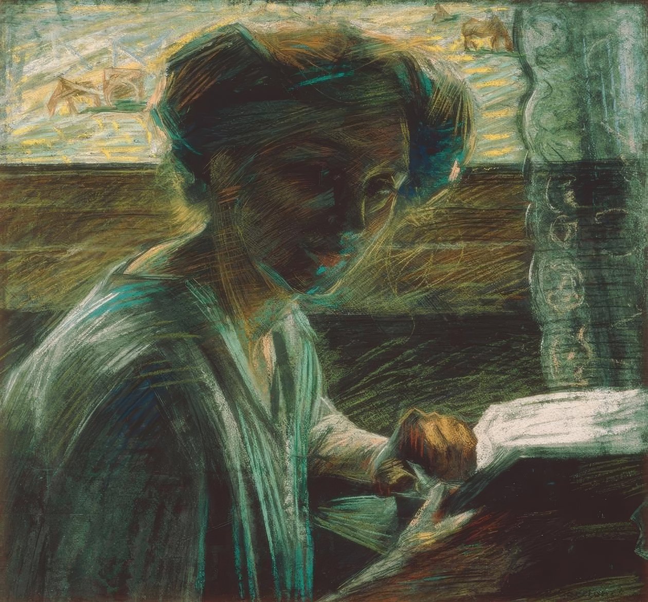 Kunstnerens søster mens han leser av Umberto Boccioni
