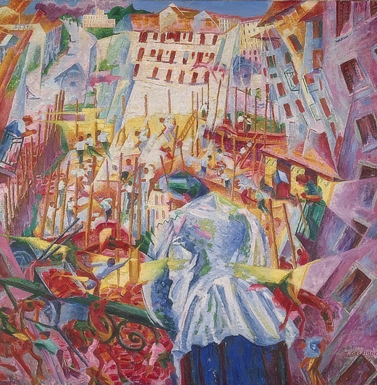 Gaten trenger gjennom huset (La strada entra nella casa). 1911 av Umberto Boccioni