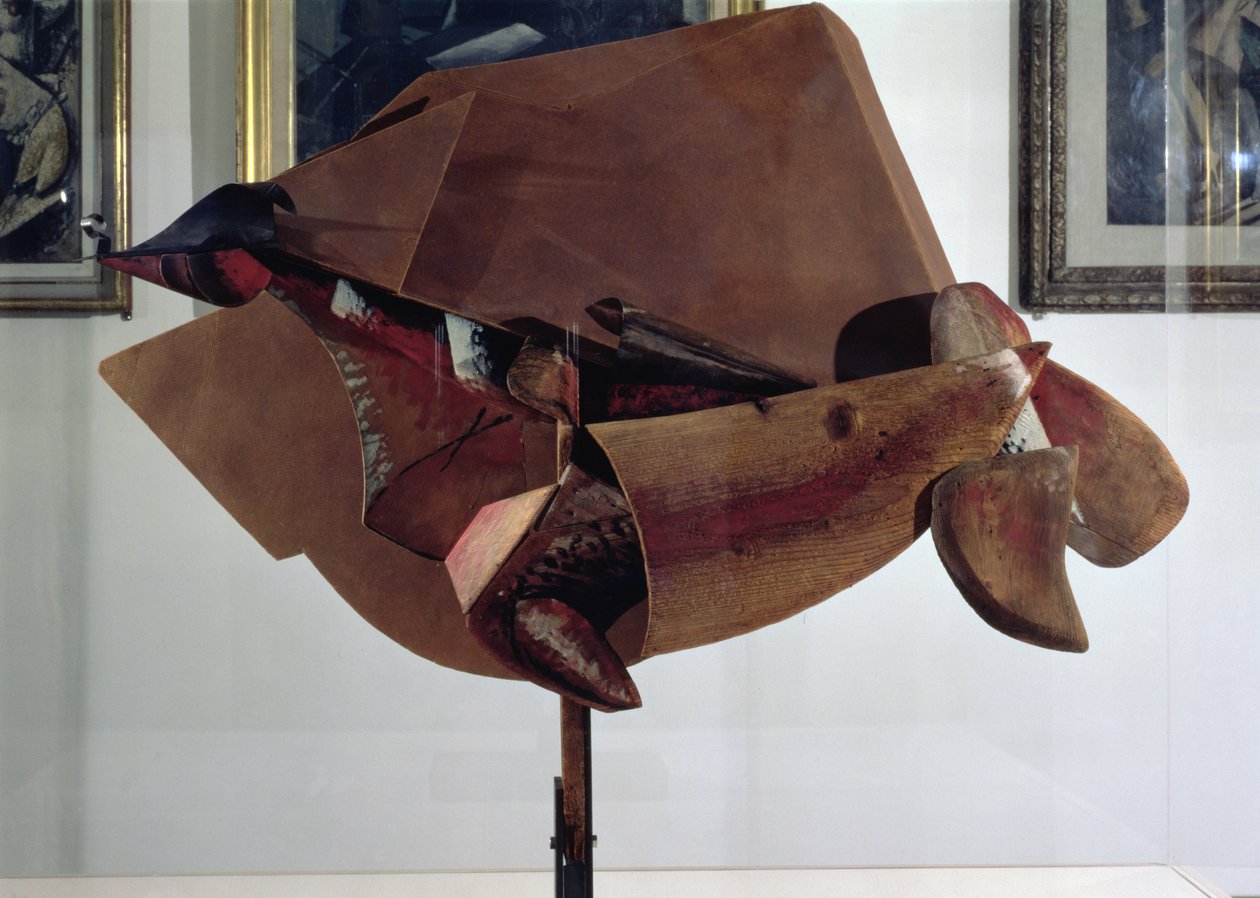 Dynamism av en hest i bevegelse og hus (blandet media) av Umberto Boccioni