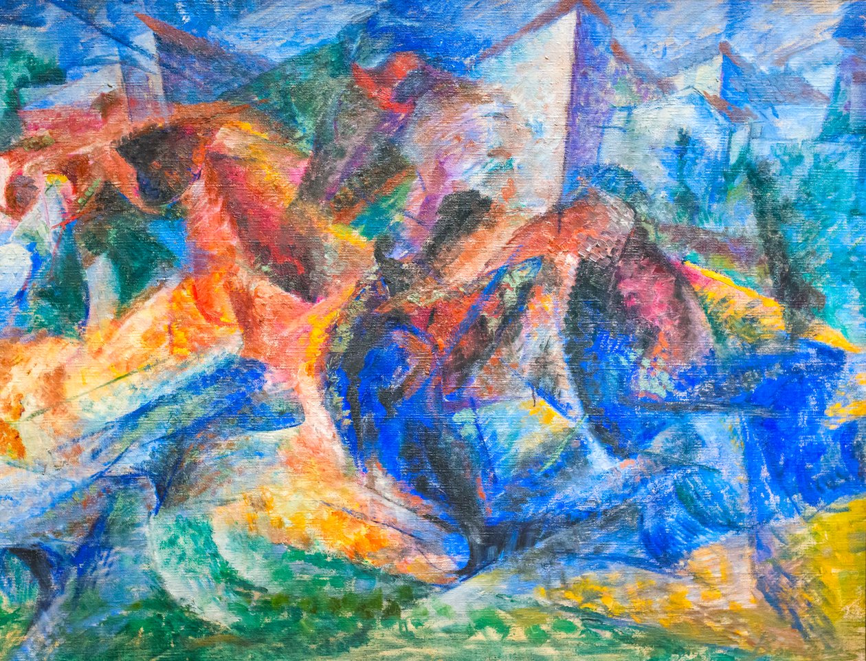 Hest, rytter og bygninger av Umberto Boccioni