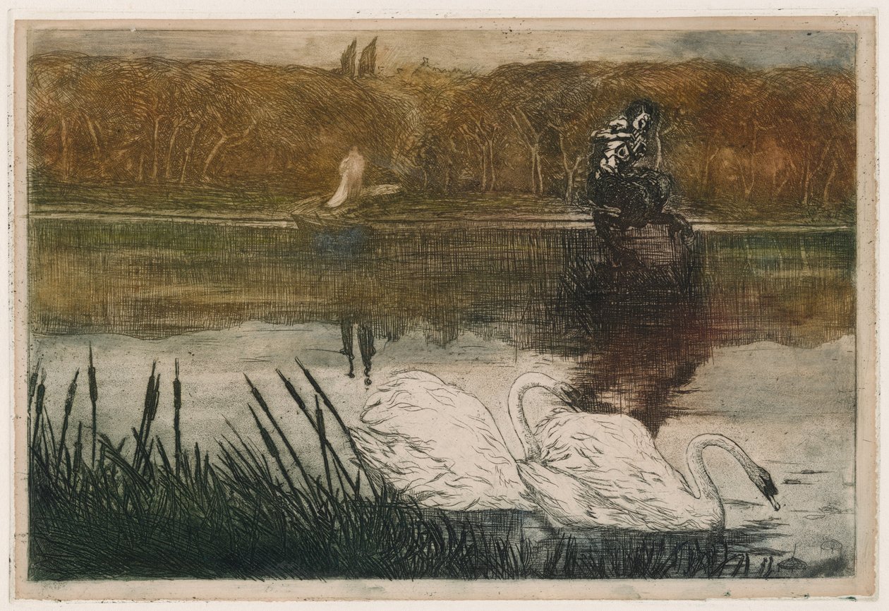 Innsjø med svaner av Umberto Boccioni