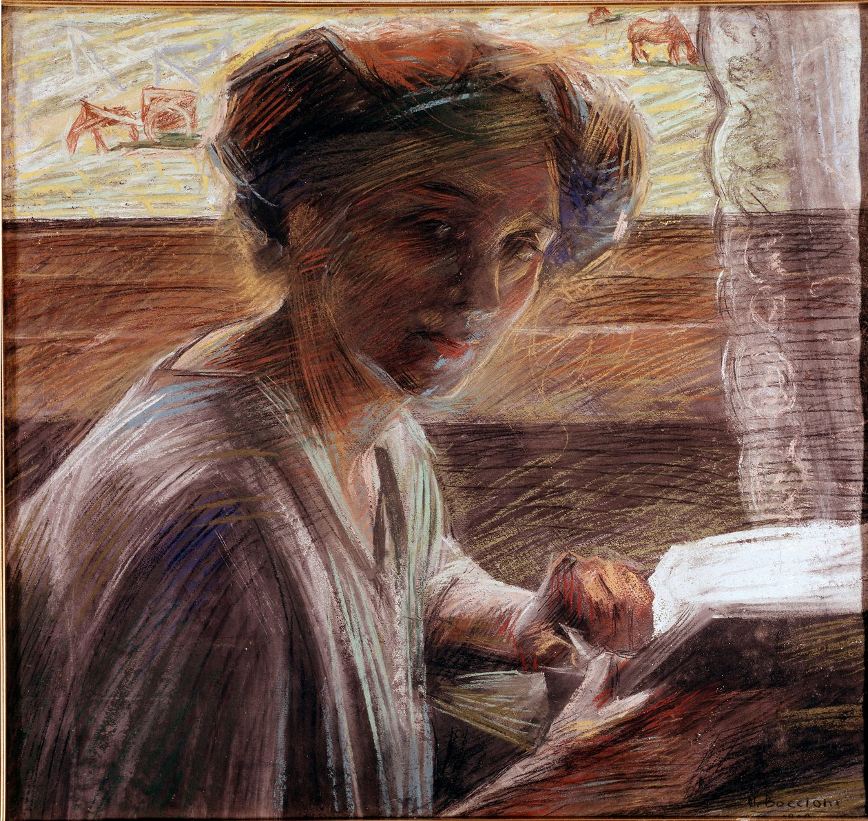 Portrett av søsteren til maleren som leser Pastellmaleri av Umberto Boccioni (1882-1916) 1908 Søn. 54x58 cm Venezia, Galleria d'Arte Moderna av Umberto Boccioni