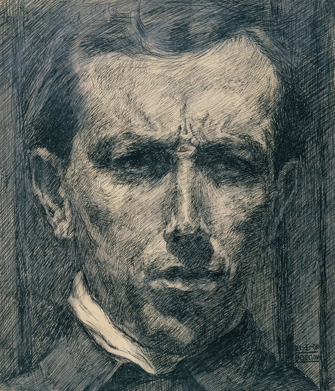 Selvportrett, 1910 (blekk, vask og grafitt på papir) av Umberto Boccioni