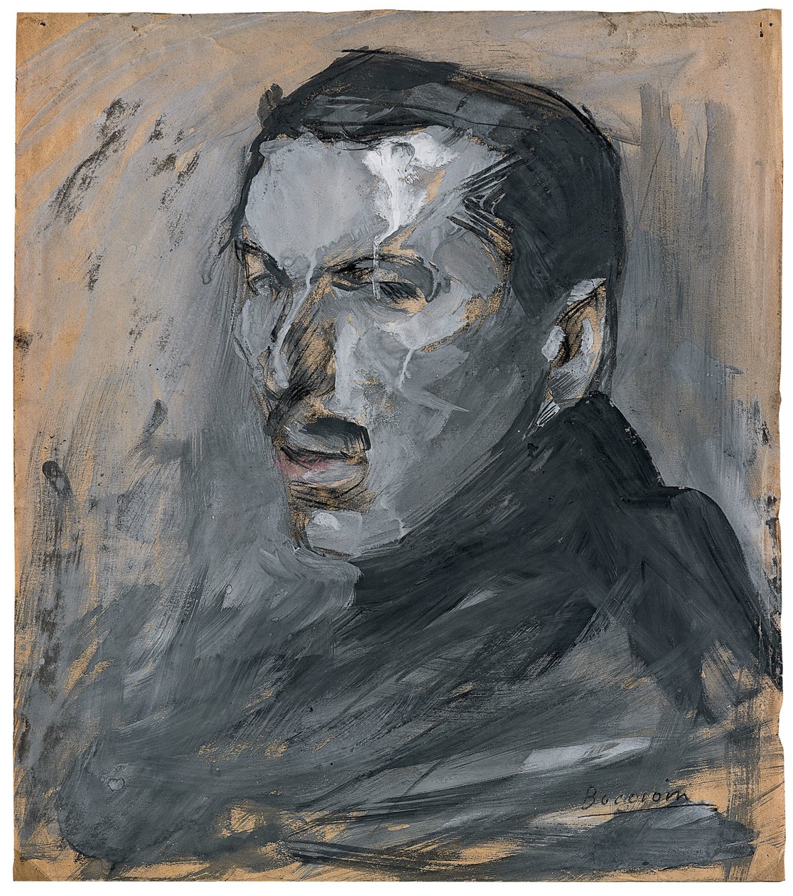 Selvportrett av Boccioni, Umberto (1882-1916). Tempera og pastell på papp, størrelse : 43,5x38,3 av Umberto Boccioni