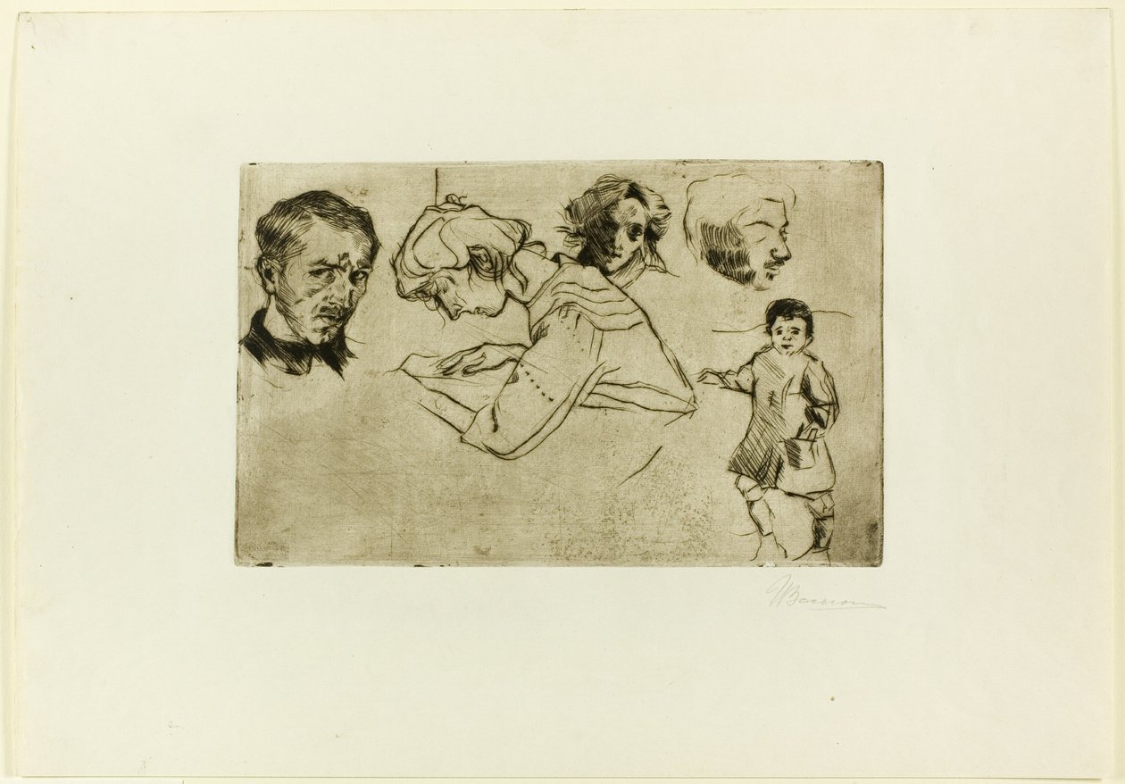 Skisser av fire hoder og et barn av Umberto Boccioni