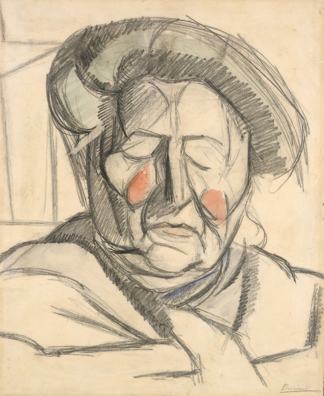 The Artists Mother, 1915 (grafitt- og akvarellvasker på papir) av Umberto Boccioni